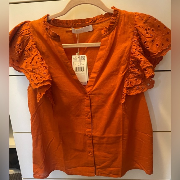 NWT Mango cute eyelet top button down cotton blouse - Picture 5 of 8
